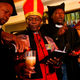 Leader of the Gabola Church Tsietsi Makiti (second from left) prepares to baptize newcomers to the church during a service in a bar in Orange Farm, south of Johannesburg, April 15, 2018.